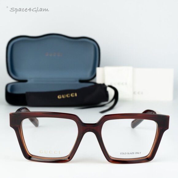 BRAND NEW Gucci GG1725O 002 Brown Demo Unisex Square Eyeglasses GG 1725O - Picture 1 of 7